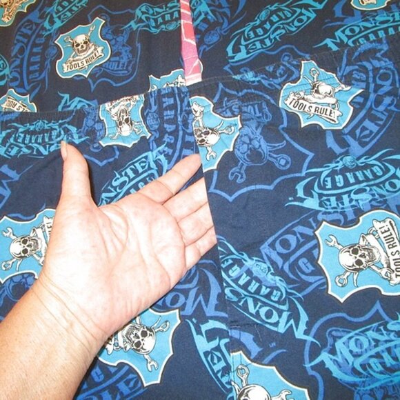 MONSTER Garage SKULLS Lounge Size XL PANTS Pockets FLEECE Pajama FLY Tools Rule - Picture 3 of 9